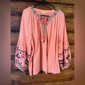 Crown & Ivy Coral Embroidered Blouse